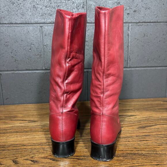 Vintage 90s Markon Red Leather Knee High Boots Women’s 8.5 Made In Brazil - Picture 4 of 8